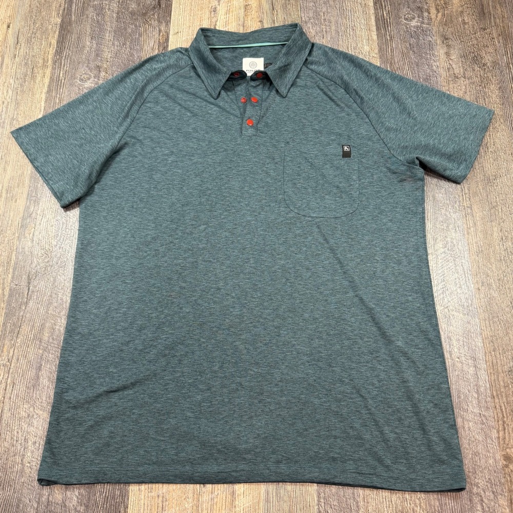 Flylow Polo Shirt Men Large Teal Heathered Short Sleeve Snap Placket Performance